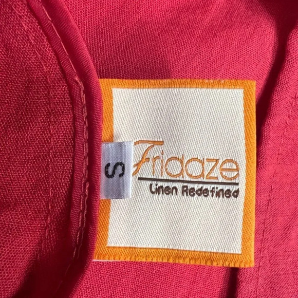 Fridaze Red Linen Tunic Top Shirt Blouse Button Down Sleeves Small - Picture 3 of 7